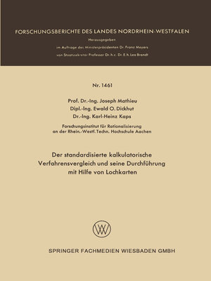 cover image of Der standardisierte kalkulatorische Verfahrensvergleich und seine Durchführung mit Hilfe von Lochkarten